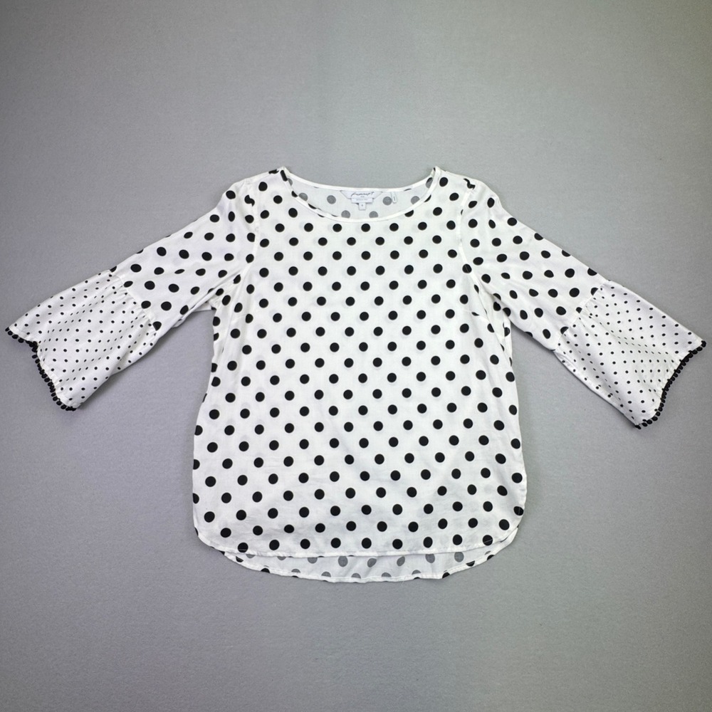 Foxcroft NYC Women's Polka Dot Wrinkle Free Blouse Top White Black Size‎ 8
